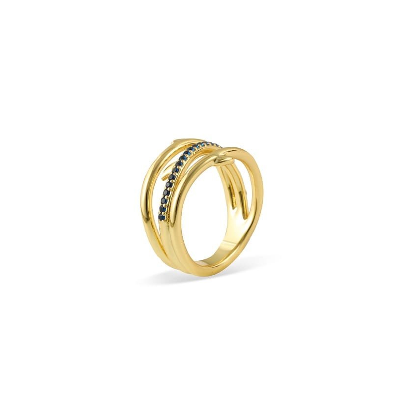 fashion gold ring with blue stones