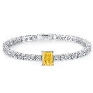 silver bracelet with yellow gemstones