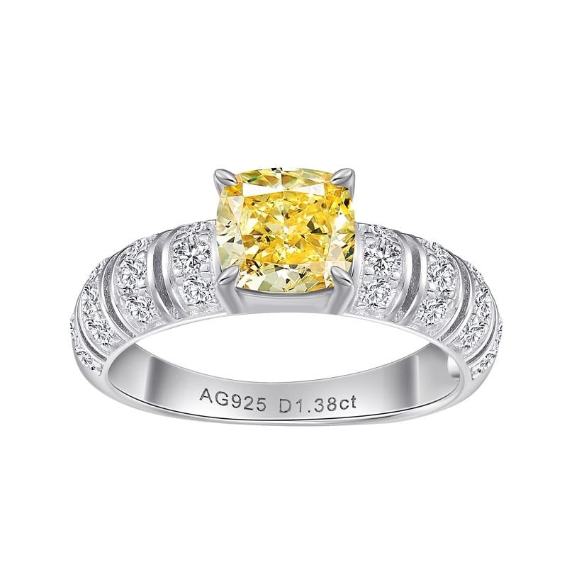 yellow cushion cut zircon ring