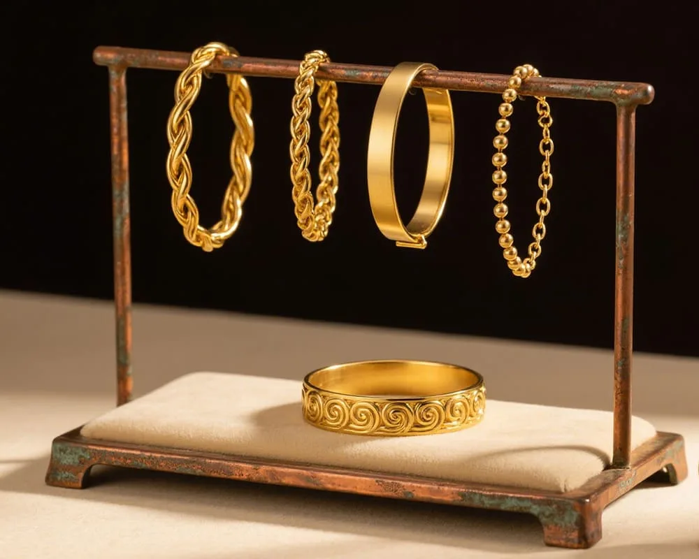 Multiple brass bracelets