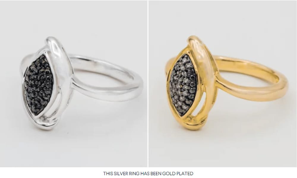 Comparison of silver ring before and after gold plating